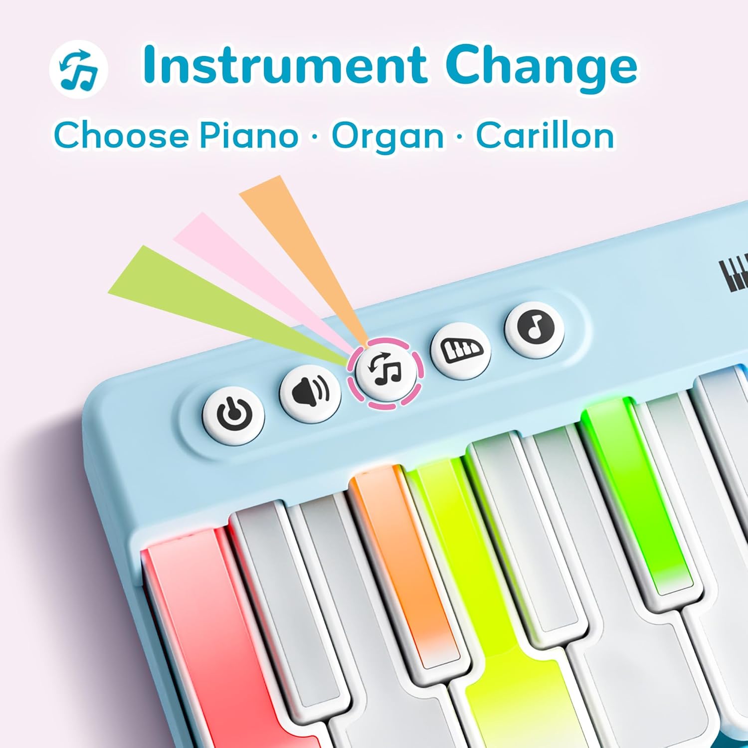 iPlay, iLearn Kids Mini Piano Toy W/Rainbow Lights, Toddler Pocket Travel Piano Keyboard for 1-3, Portable Musical Instrument Toys, Music Interactive Birthday Gift 2 4 5 6 Year Old Boy Girl Child-Blue