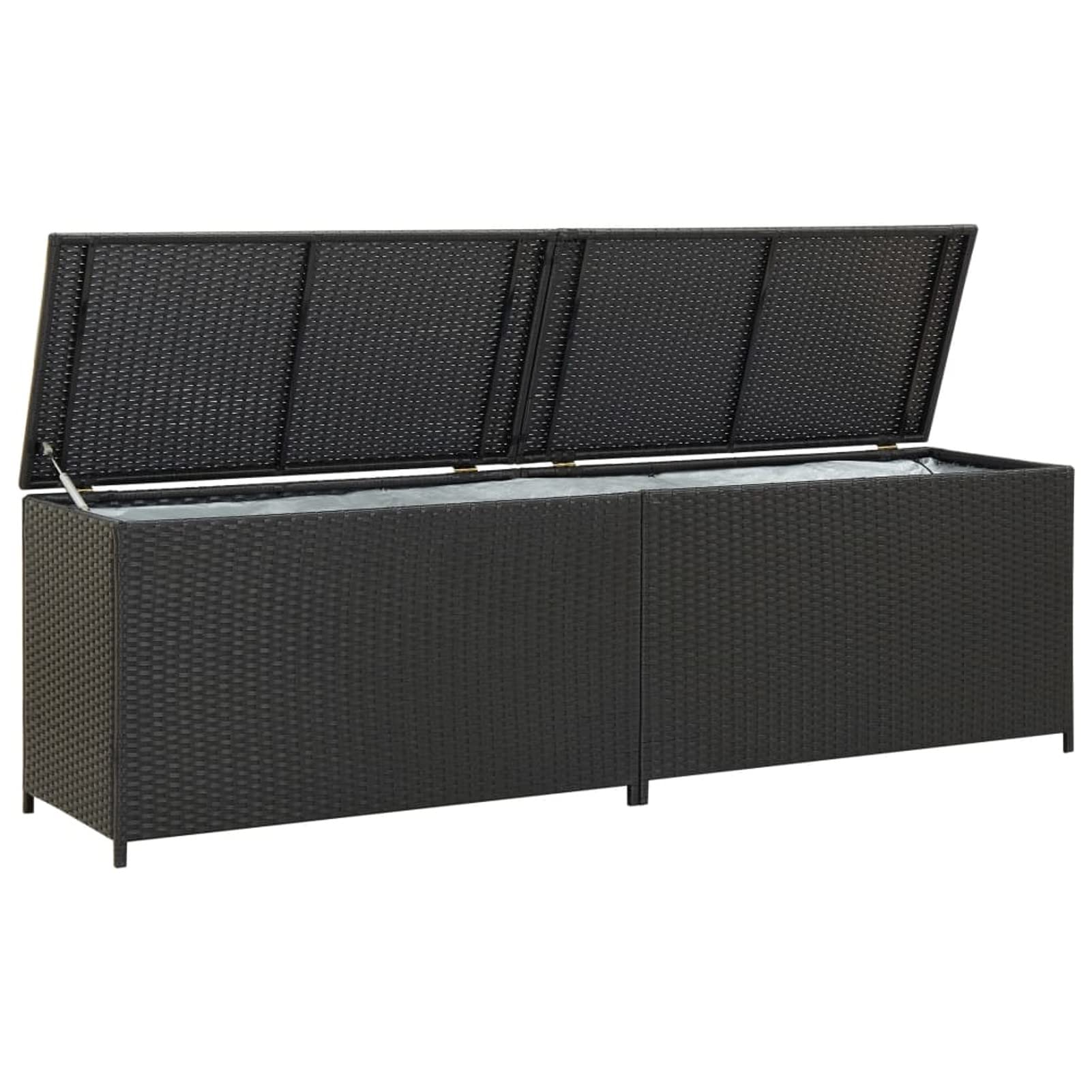 Gecheer Baule da Esterno in Polyrattan, Cassapanca Contenitore da Giardino con Box, 200x50x60 cm Nero