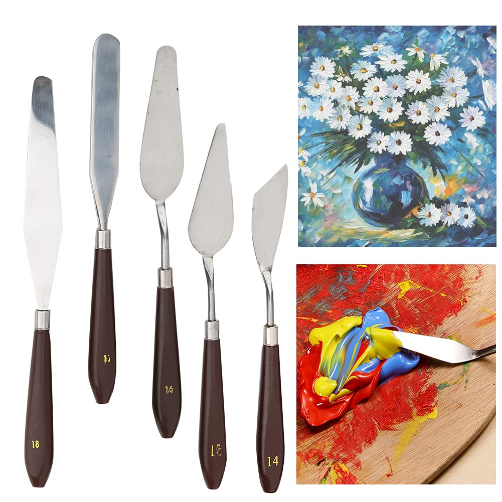 18pcs Painting Knife Set, Stainless Steel Painting Knives with Wooden Handle Spatula Palette Knife Oil Painting Accessories Mixing Scraper for Oil, Canvas, Acrylic Painting(Brown)