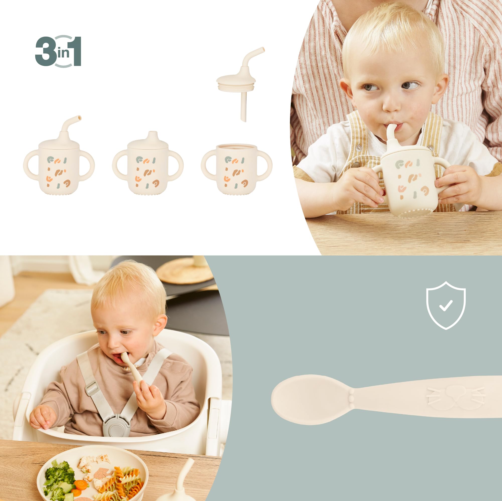 Babymoov Coffret Repas Bébé Comme Un Grand - Dès 9 Mois - Assiette Bébé, 1 Cuillère, Gobelet Bebe - Vaisselle Bébé Diversification Alimentaire - Développé avec Ergothérapeute, Little Roar