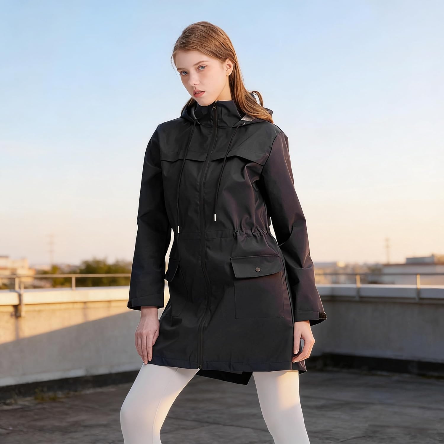 Women Waterproof Hooded Rain Jacket Outdoor Long - Image 2