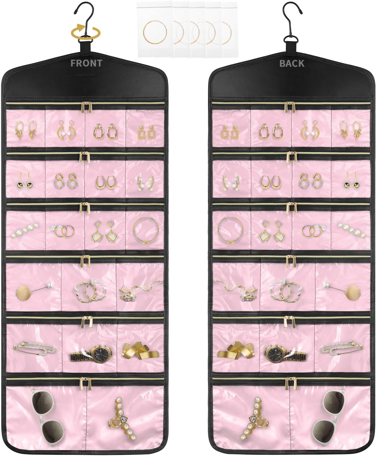 CHICECO Hanging Jewelry Organizer With Zippered Pockets,40 Pockets Travel Jewelry Organizer Storage for Cloest,Wall,Door