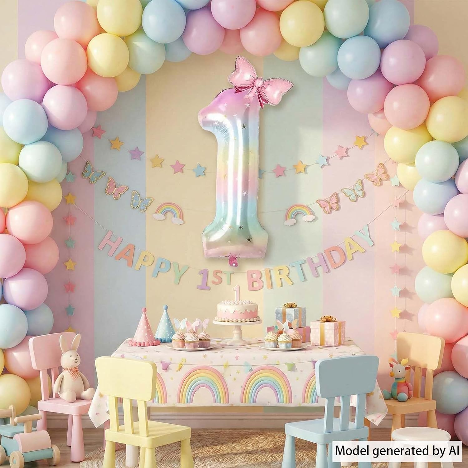 Rainbow Bow Number 1 Balloon 40 Inch, Pastel Foil Kit for 1st Girl Party image 5