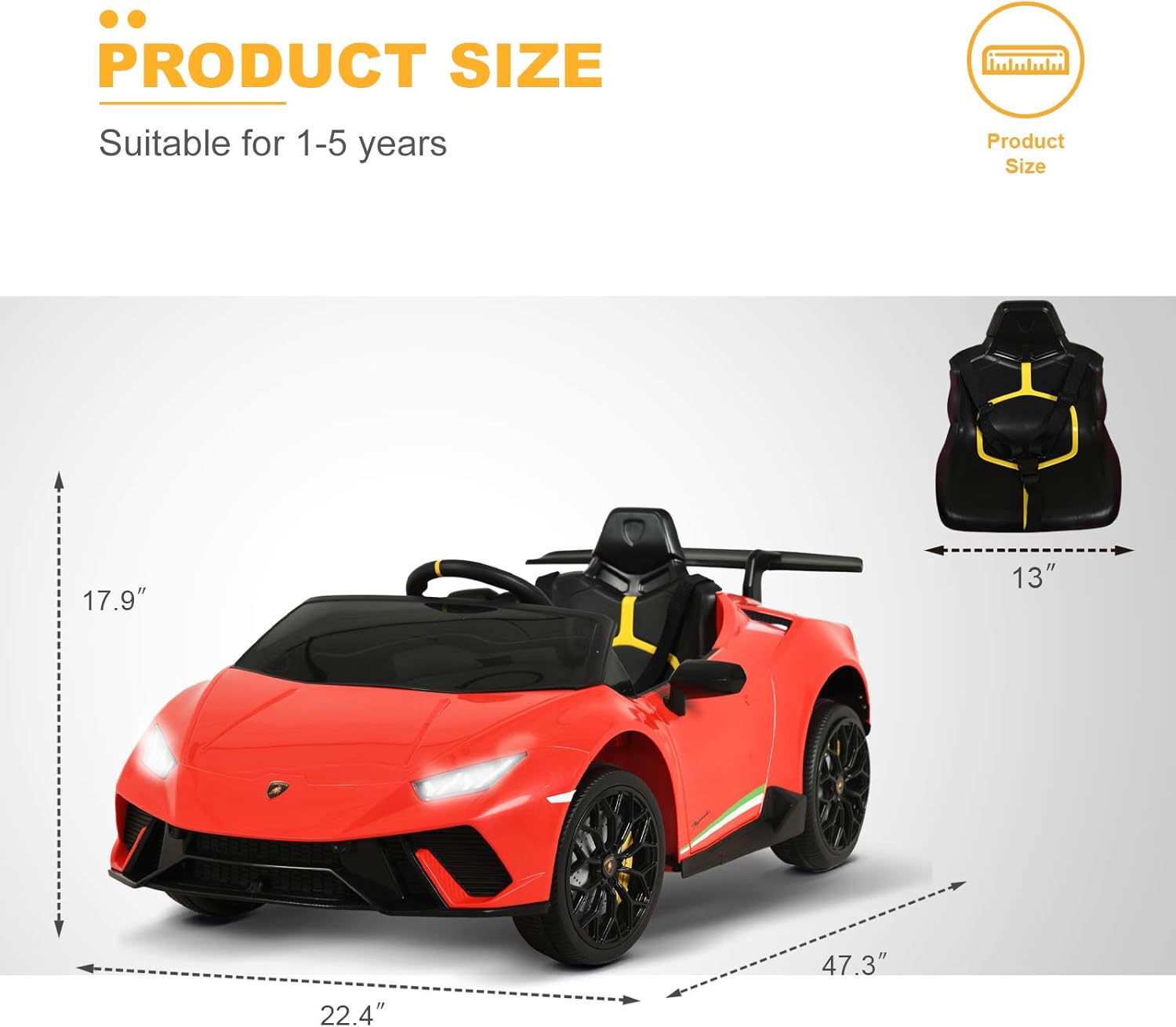 Uenjoy 12V Kids Electric Ride On Car Lamborghini Huracán Motorized Vehicles with Remote Control, Battery Powered, LED Lights, Wheels Suspension, Music,Compatible with Lamborghini, Red : Toys & Games