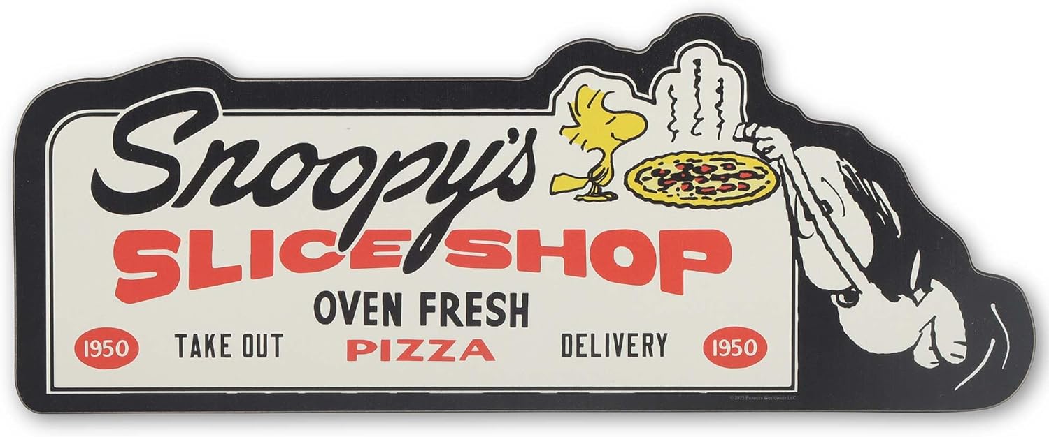 Peanuts Snoopy's Slice Shop Oven Fresh Pizza Wood Wall Decor - Large Snoopy Sign for Kitchen or Dining Room
