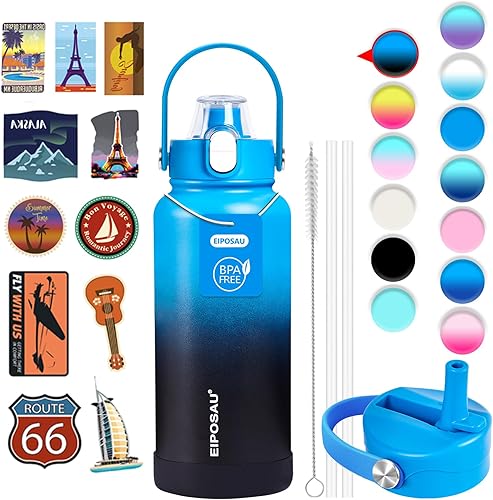 Miniatura 26 de Botella de agua aislada con tapa, bota y calcomanías, botella de acero inoxidable de 24 onzas, sin sudor, mantiene el frío las 24 horas, botella