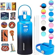Insulated Water Bottle with Lid & Boot & Stickers, 32 oz Stainless Steel Sweat Free Bottle Keep Cold 24H, BPA-Free Sports Wide Mouth Water Bottle, BlueBlack