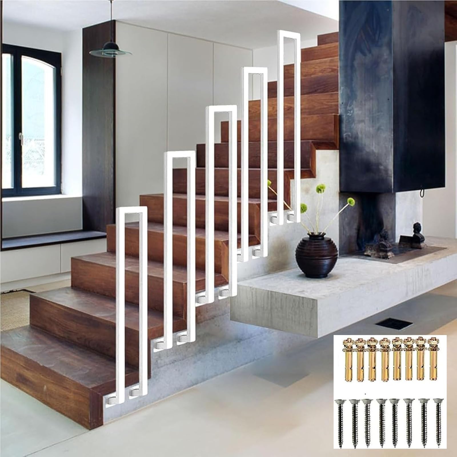 Zyntho White Stair Railing Outdoor, Side Mounted U Shaped Guardrail Railing, 1.1/1.4/1.6/2.1/2.4/2.7/2.9/3.1/3.3Ft Side Mount Indoor Stair Railings, For Loft Villas Corridor Porch Steps(90Cm/2.9Ft)