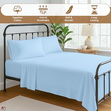 ARlinen プレミアムコットン RVシートセット - ライトブルー 無地 二段ベッドサイズ 106.7 cm x 203.2 cm キャンパー、キャンピングカー&トラベルトレーラー ボックスシーツ8-10インチの深いマットレス用、ソフトで通気性のあるRVベッド用寝具