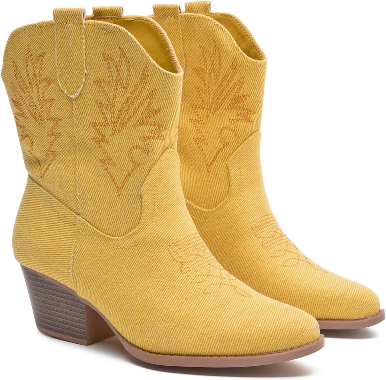 Bandkos Cowboy Boots for Women Ankle Cowgirl Booties Wide Mid Calf Pointed Toe Western Boots Short Chunky Classic Booties