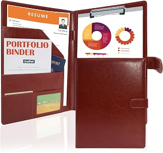 PU Leather Portfolio Binder, Professional Padfolio with Clipboard, Legal Pad Holder for A4 Letter Size Notepad, Resume Portfolio Folder for Business School Office Conference(Brown)