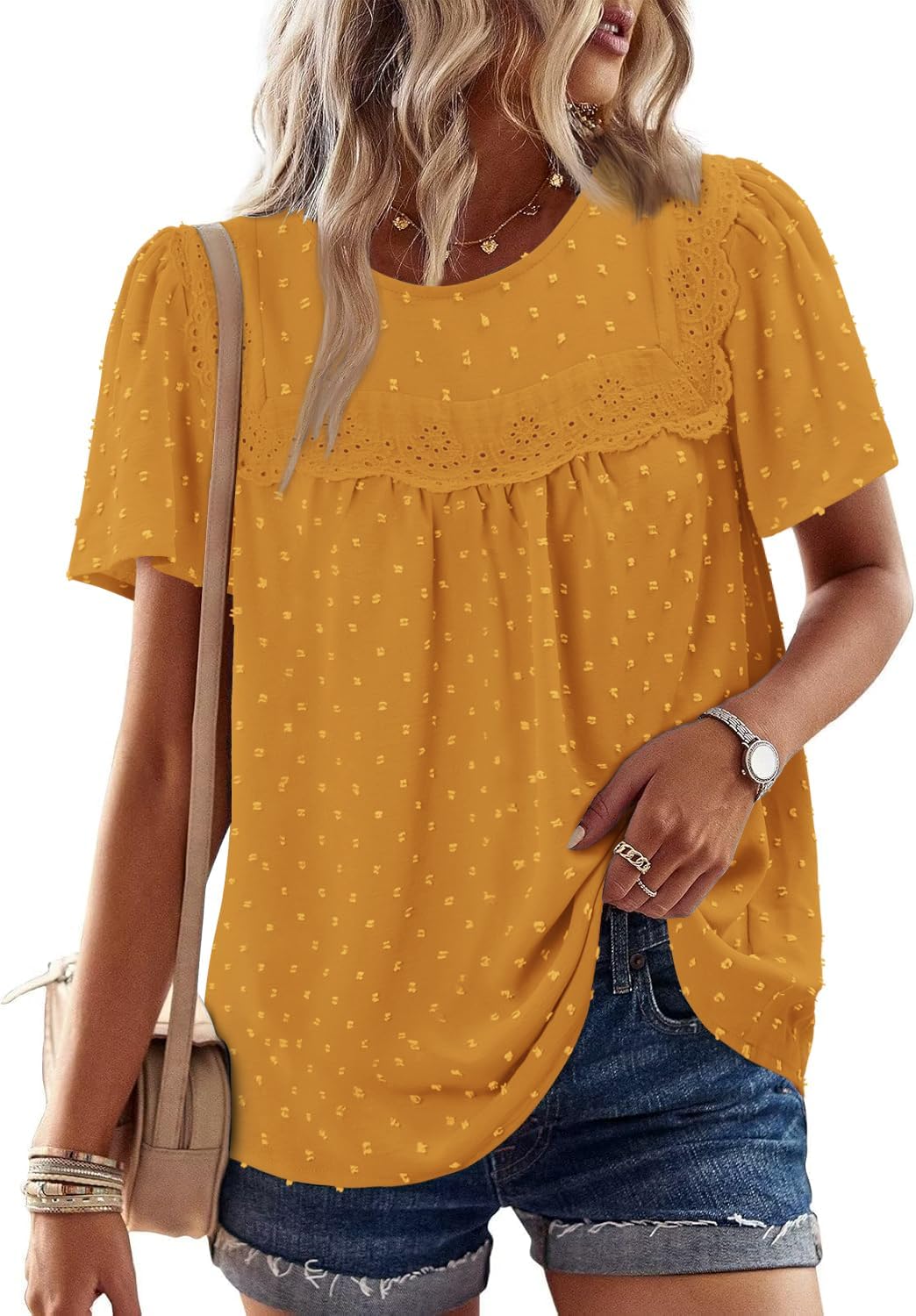 BETTE BOUTIK Women Boho Tops Short Sleeve Summer Flowy Shirts Dressy Casual Loose Trendy Blouses