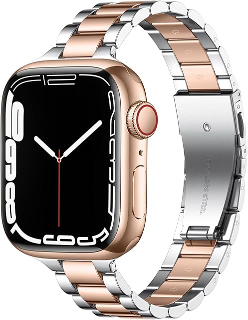 Wepro Straps Compatible with Apple Watch Strap 40mm 38mm 41mm for Women/Men, Stainless Steel Slim Replacement Metal Apple Watch SE and iWatch Series 8 7 6 5 4 3 2 1 Strap, Silver/Rosegold
