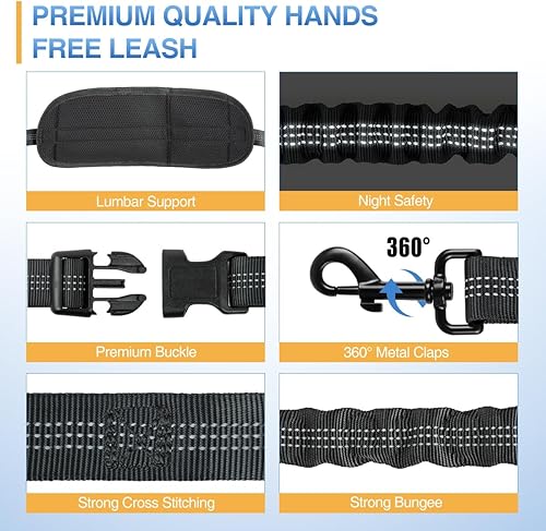 Miniatura 7 de Kytely Correa de perro manos libres con bolsa de cremallera, correa ancha acolchada para perros medianos y grandes, asas acolchadas dobles, elástico