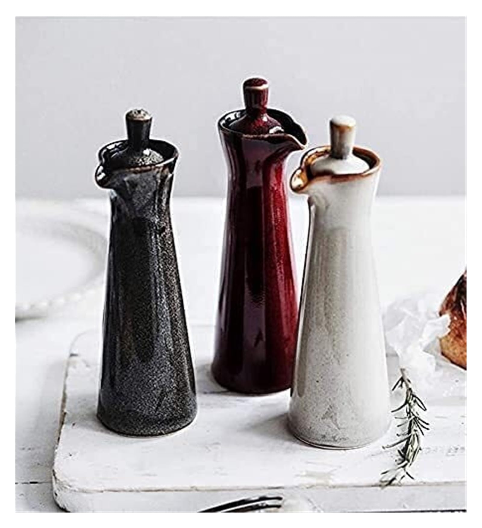 Set Olio e aceto Dispenser for Olio e aceto, Bottiglie di Ceramica for aceto di Olio, vasetto for Bottiglia di Salsa di soia da 120 ml, condimento for Salse di aceto Oliera(Brown)