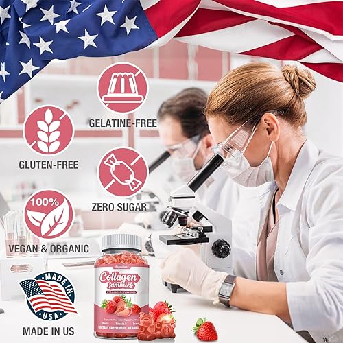 Miniatura 6 de Gomitas de colágeno con vitamina C, zinc y biotina, suplemento de belleza con sabor a fresa, suplemento de péptidos de colágeno hidrolizados para
