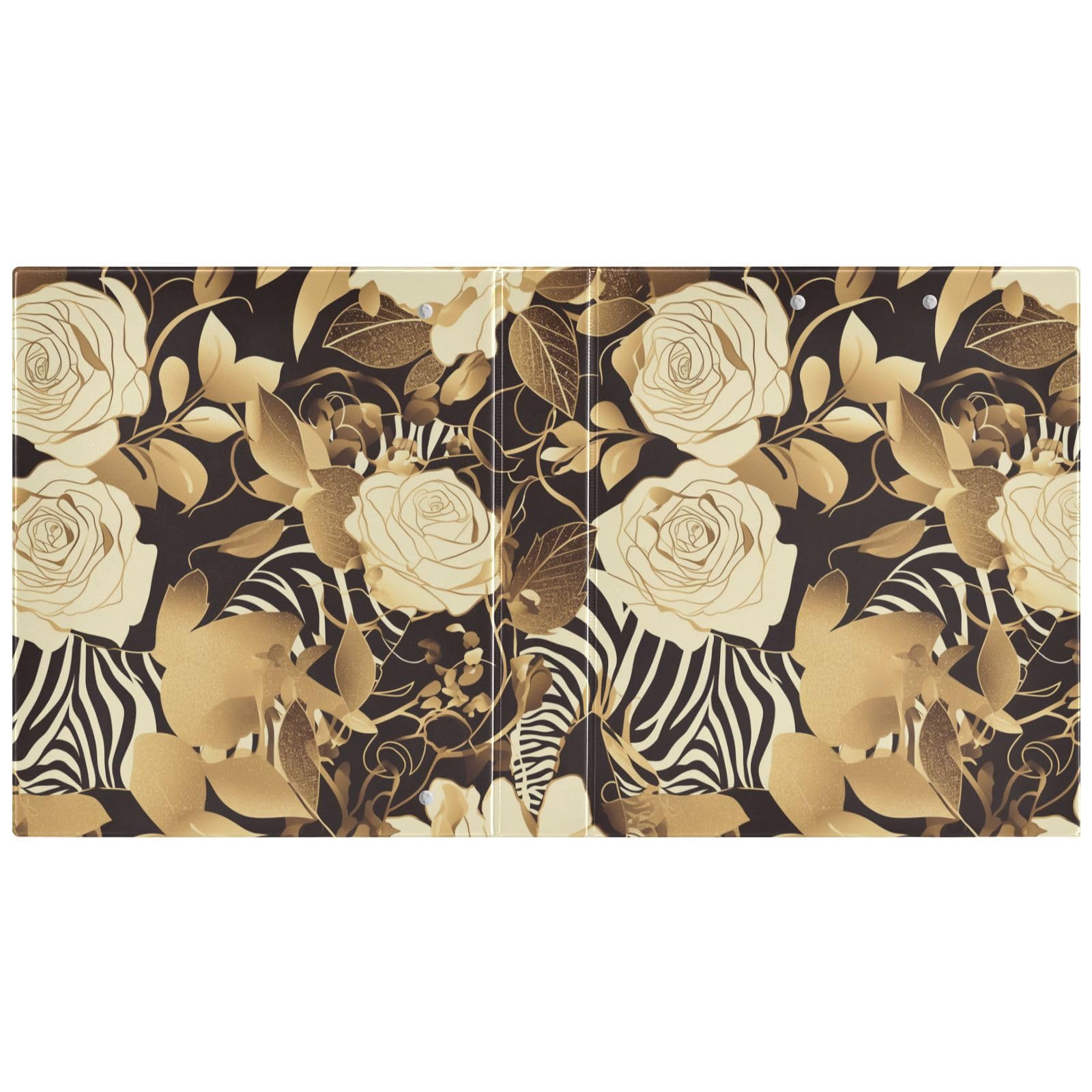 Ringbuch, 3,5 cm, Schwarz und Gold, romantische Blumen