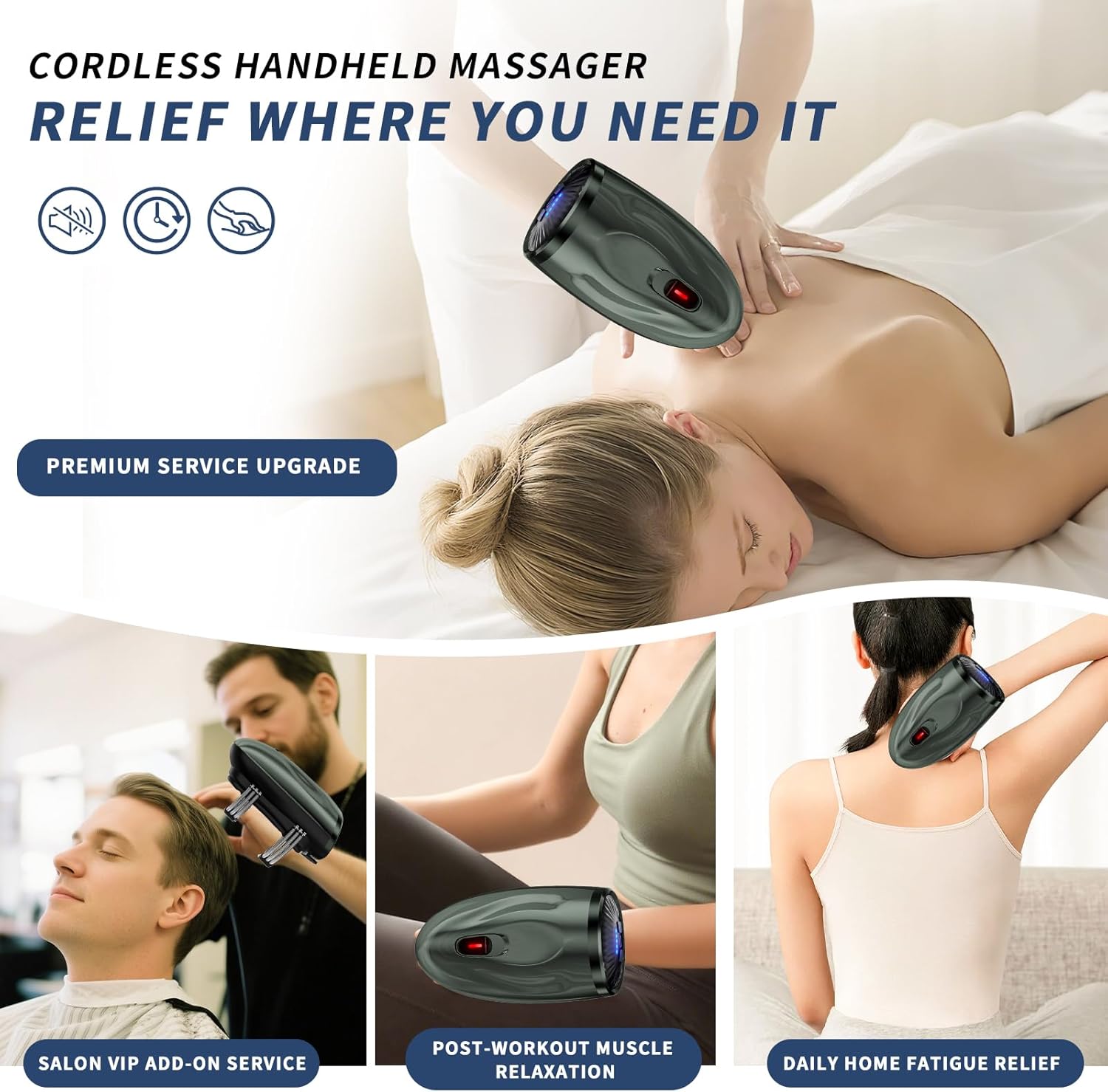 Cordless Handheld Massage,Professional Barber Cordless Handheld Massager,5-Speed Adjustment Button,5massage Modes,Neck/Legs/Hand Massage，2600AMH USB Charge (Green)