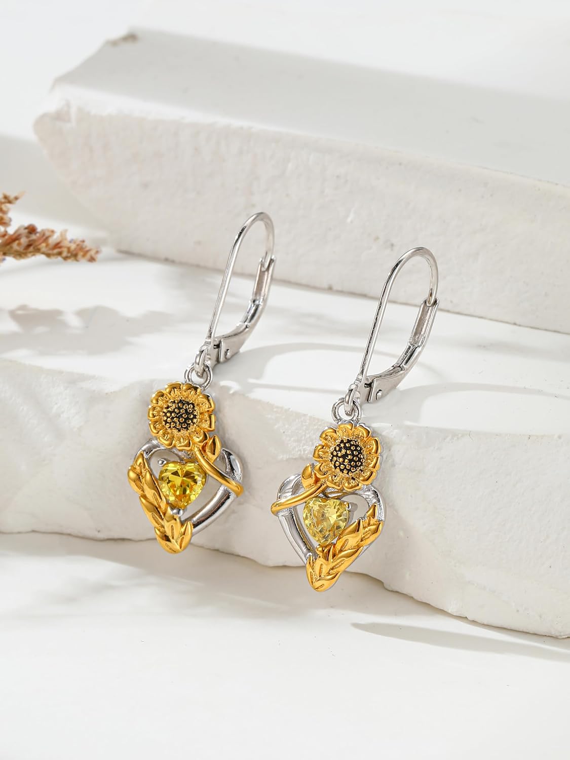 Dreamboat Daisy Sunflower Dangle Drop Earrings for Women 925 Sterling Silver You Are My Sunshine Flower Leverback Jewelry Christmas Anniversary Birthday Gifts for Her - Image 2