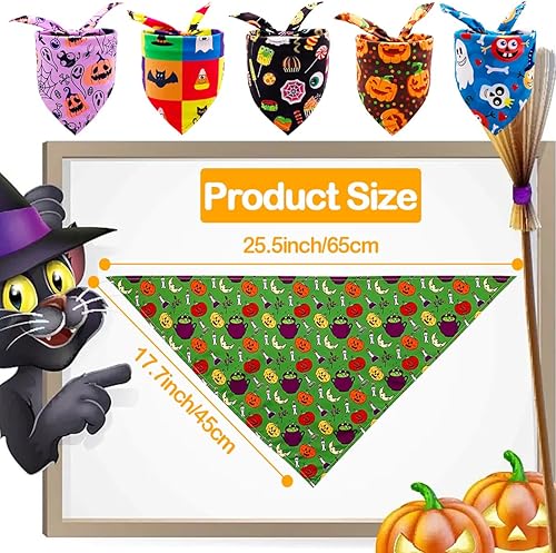 Miniatura 2 de PET SHOW Paquete de 50 bandanas de Halloween para perros pequeños, niñas, niños, calabaza, murciélago, fantasma, gato, bufanda, baberos ajustables