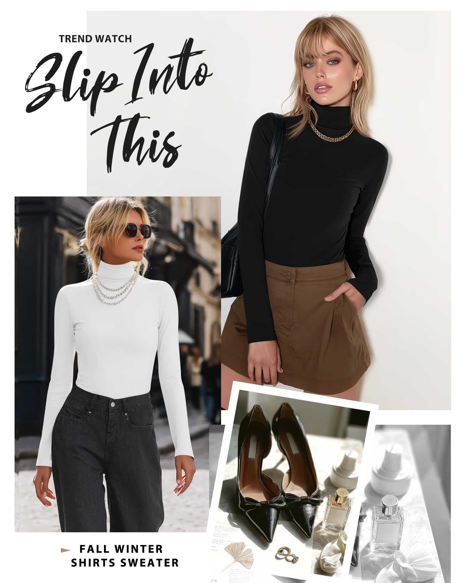Neer Paquete de 3 Camisetas Algodón Cuello Alto Manga Larga Ropa Interior Térmica para Mujer Base Top Otoño Invierno Suéter