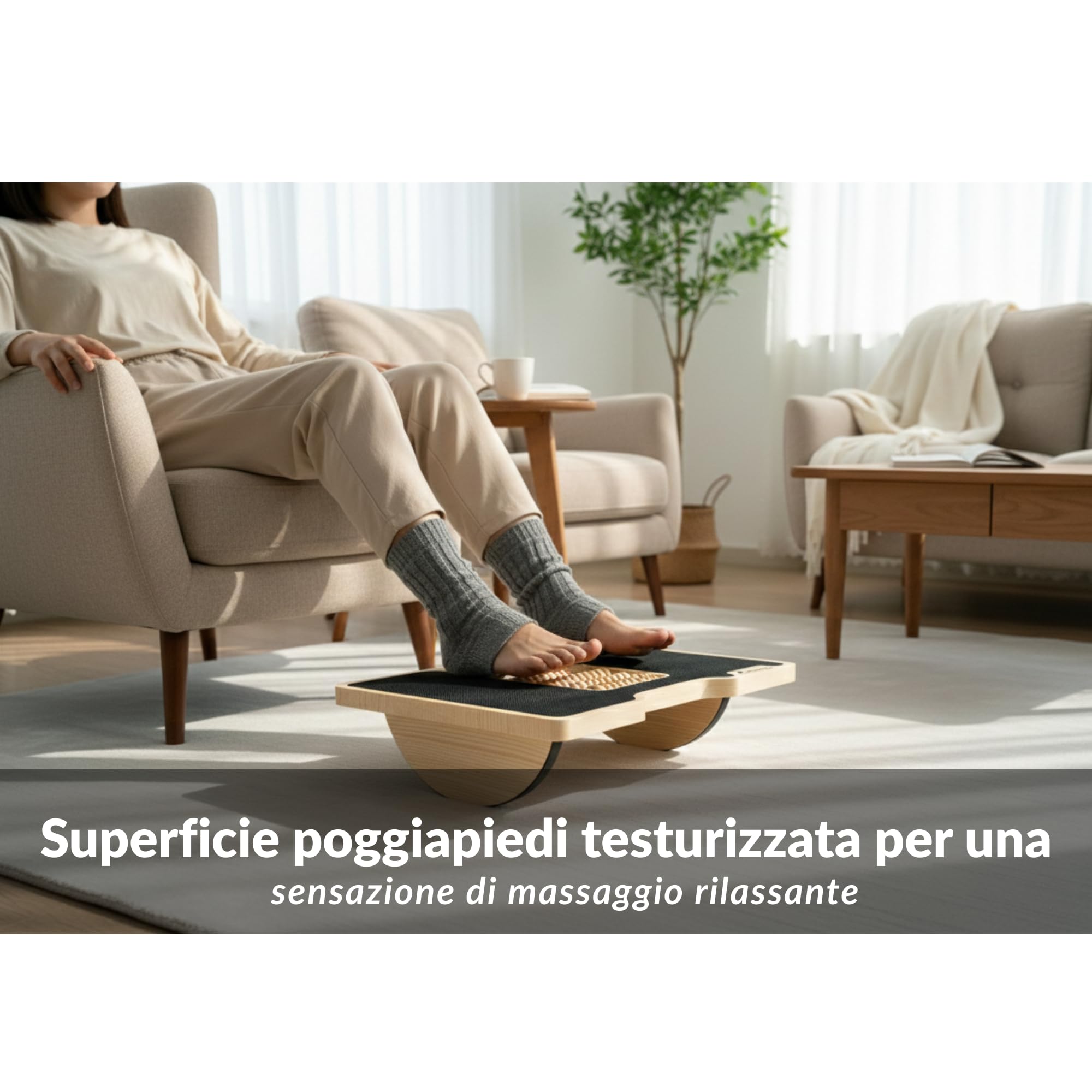 Poggiapiedi scrivania ergonomica a oscillazione morbida superficie di massaggio riflessologico legno di pino massiccio pieghevole e portatile, design elegante, ideale per la casa e l'ufficio