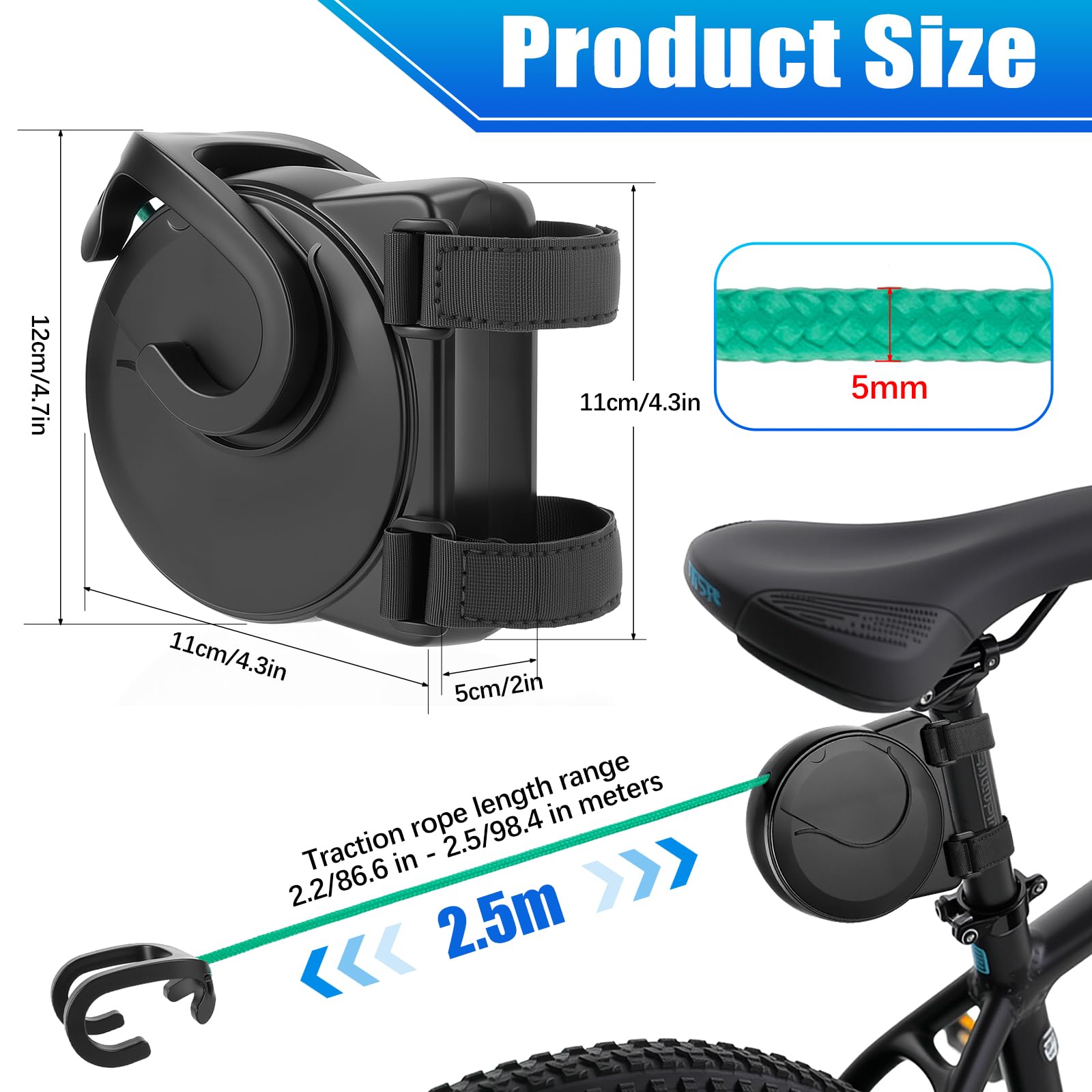 Corde de Remorquage pour Vélo Barre Traction Velo Enfant de 2.5 m, Système Rétractable, Sangles de Remorquage pour Vélos