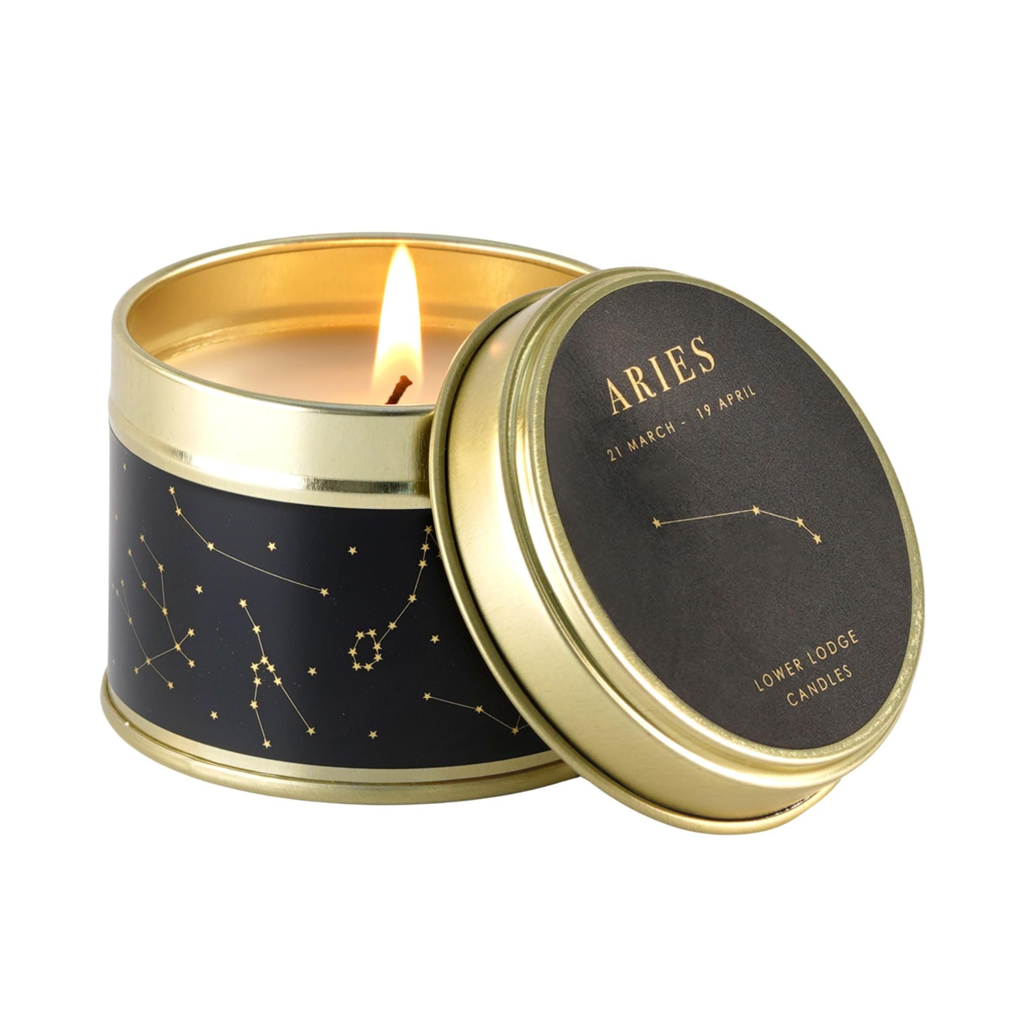 Lower Lodge Candles – Aries Tin Candle – Star Sign Gift - Hand-Poured in The Beautiful South Downs National Park - 12 Hours Burn Time – Vegan Friendly - 70g Fill Weight