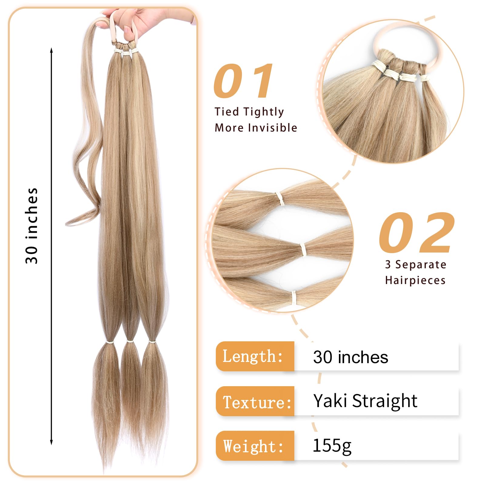 Gledola Long Braided Ponytail Extension 30 Inch Pre stretched Braiding Hair Extensions DIY Braid Ponytail Synthetic Hair Piece (Light Ash Blonde - Image 3