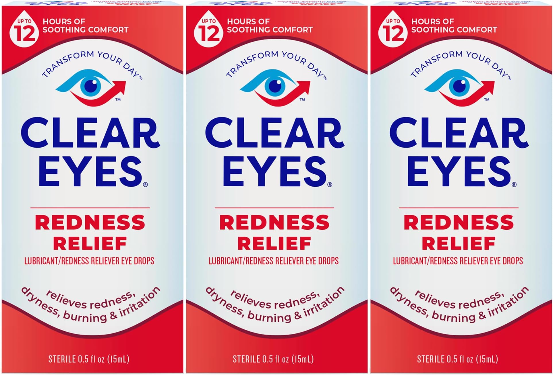 Clear Eyes Redness Eye Relief Eye Drops, 0.5 Fl Oz, Pack of 3
