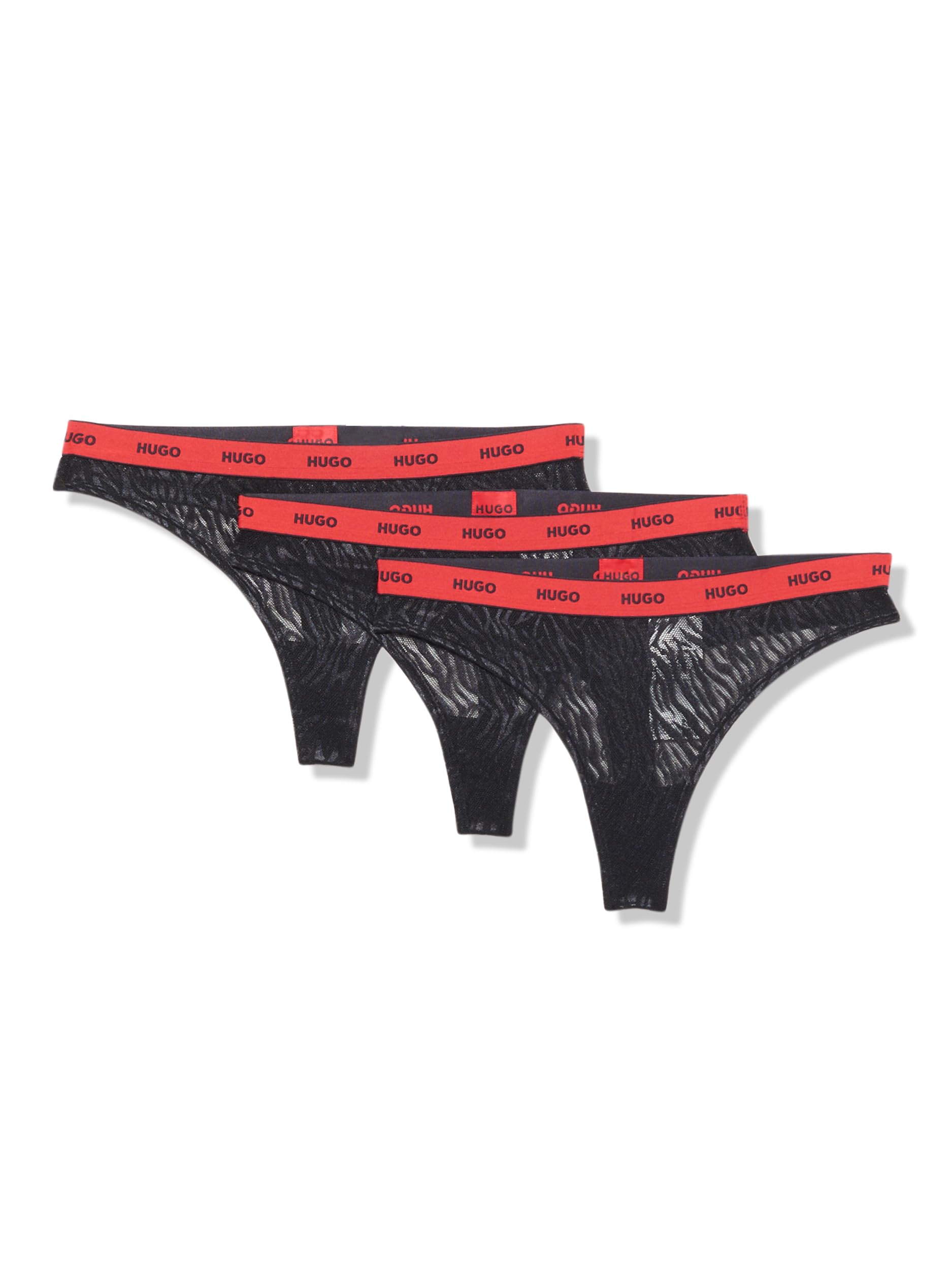 HUGO Women's 3-Pack Repeat Logo Lace Thongs, Black Currant, XS
