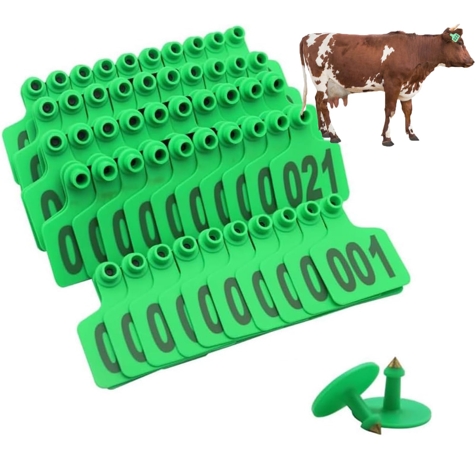 ABS-Tiermarken, Kunststoff-Ohrmarken for Nutztiere, Tier-ID-Ohrmarken, mehrfarbig, 60 mm x 75, 100 Stück(Green,401-500)