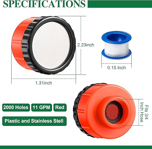 Miniatura 2 de Dreyoo Boquilla de riego de jardinería de 2000 agujeros para jardín al aire libre, rociador de ducha de jardín de 11 Gpm compatible con boquilla de