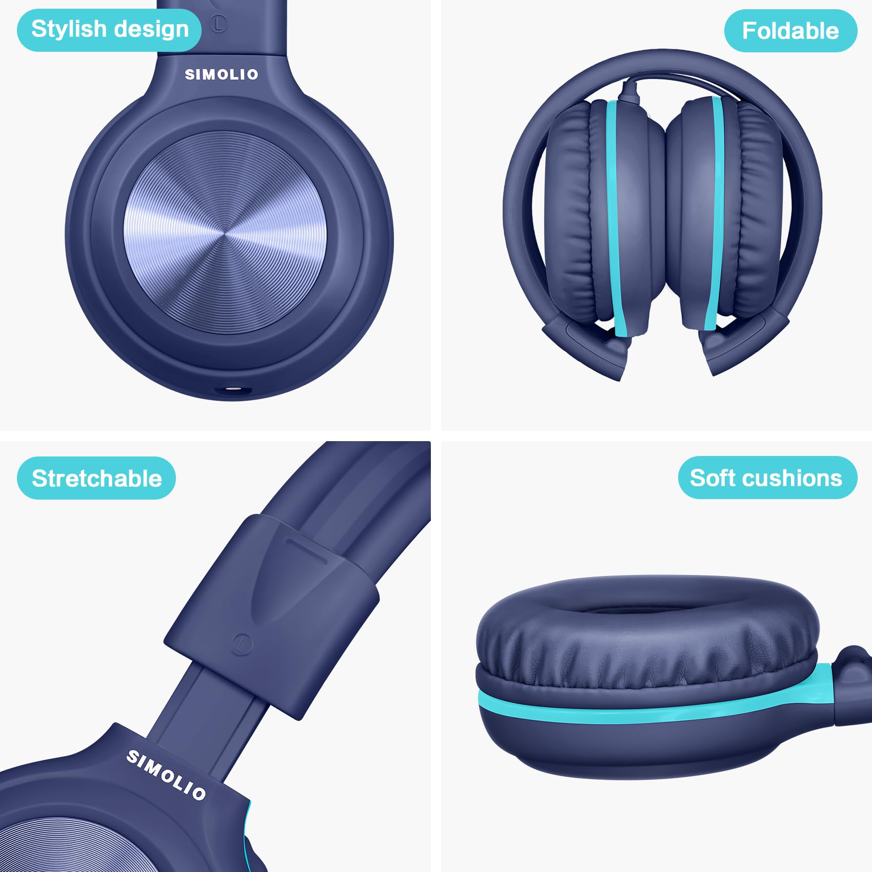 SIMOLIO 2 Incluye Auriculares con micrófono, Auriculares Plegables para niñas y niños Adolescentes, Auriculares Auriculares con límite de Volumen y 3,5 mm UX Share para tabletas móviles PC Chromebook