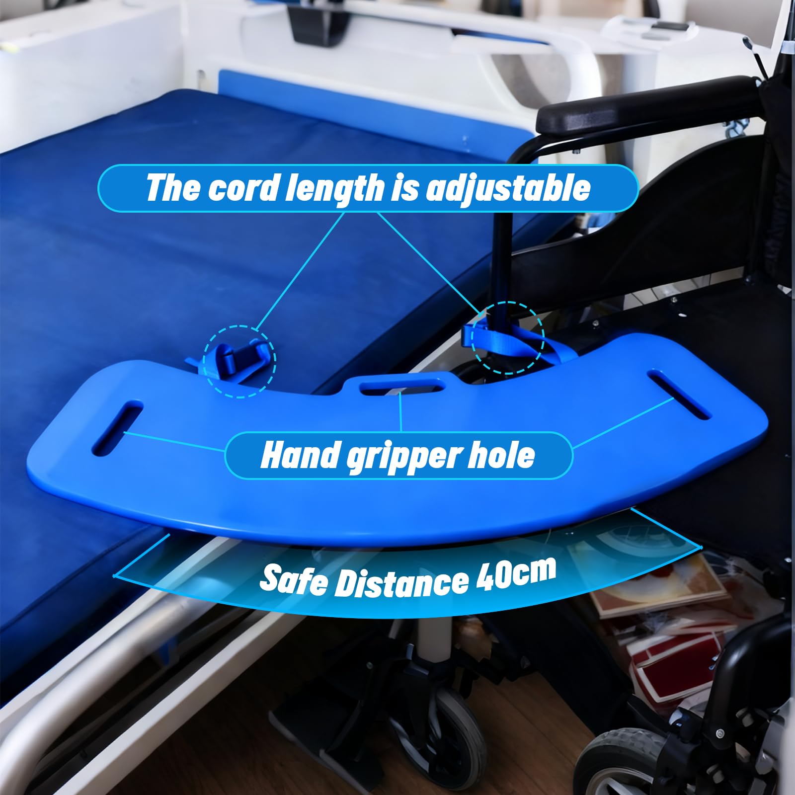 Tabla de transferencia con 2 hebillas de cuerda y asa, soporta hasta 150 kg | Patineta antideslizante para trasladar al paciente de silla de ruedas a cama, inodoro, coche, etc