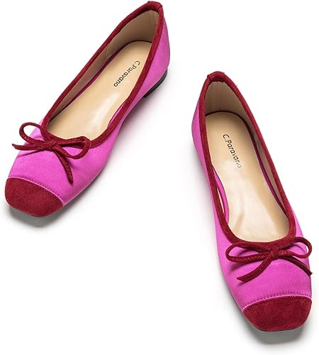 C.Paravano Bailarinas Zapatos planos para mujer Planos de punta cuadrada Zapatos de ballet para mujer Zapatos planos elegantes para mujer