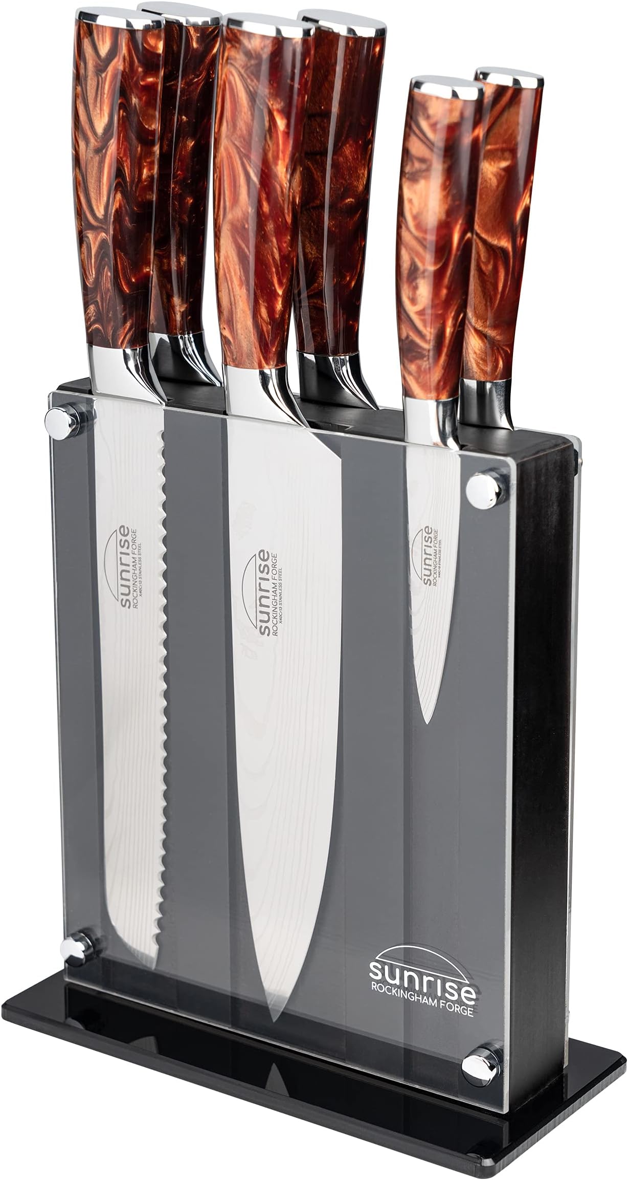 Rockingham Forge RF-2160/7BR Sunrise Collection 7-Piece Kitchen Set, Premium Stainless Steel with Resin Handles – Chef’s, Carving, Bread, Boning, Utility, Paring Knife