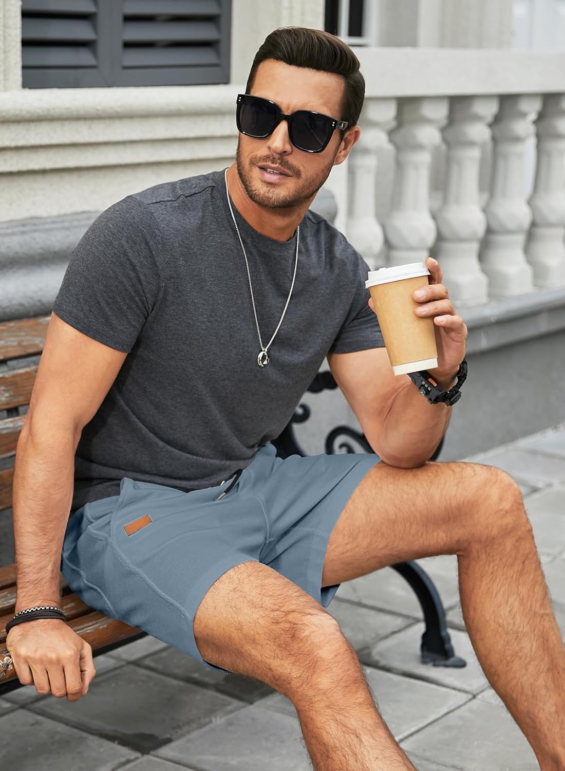 JMIERR Men's Casual 5"/ 7" Shorts Waffle Elastic Waist Drawstring Workout Running Jogging Beach Sweat Shorts with Pockets - Image 7