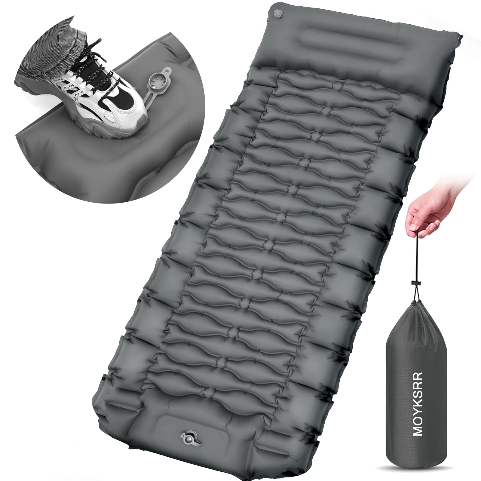 MOYKSRR Materassino Campeggio Autogonfiante, Portatile Materassino Autogonfiabile, Addensato Materassino Gonfiabile Singolo con Cuscino, 10cm Spessore per Campeggio, Outdoor, Spiaggia, Escursionismo