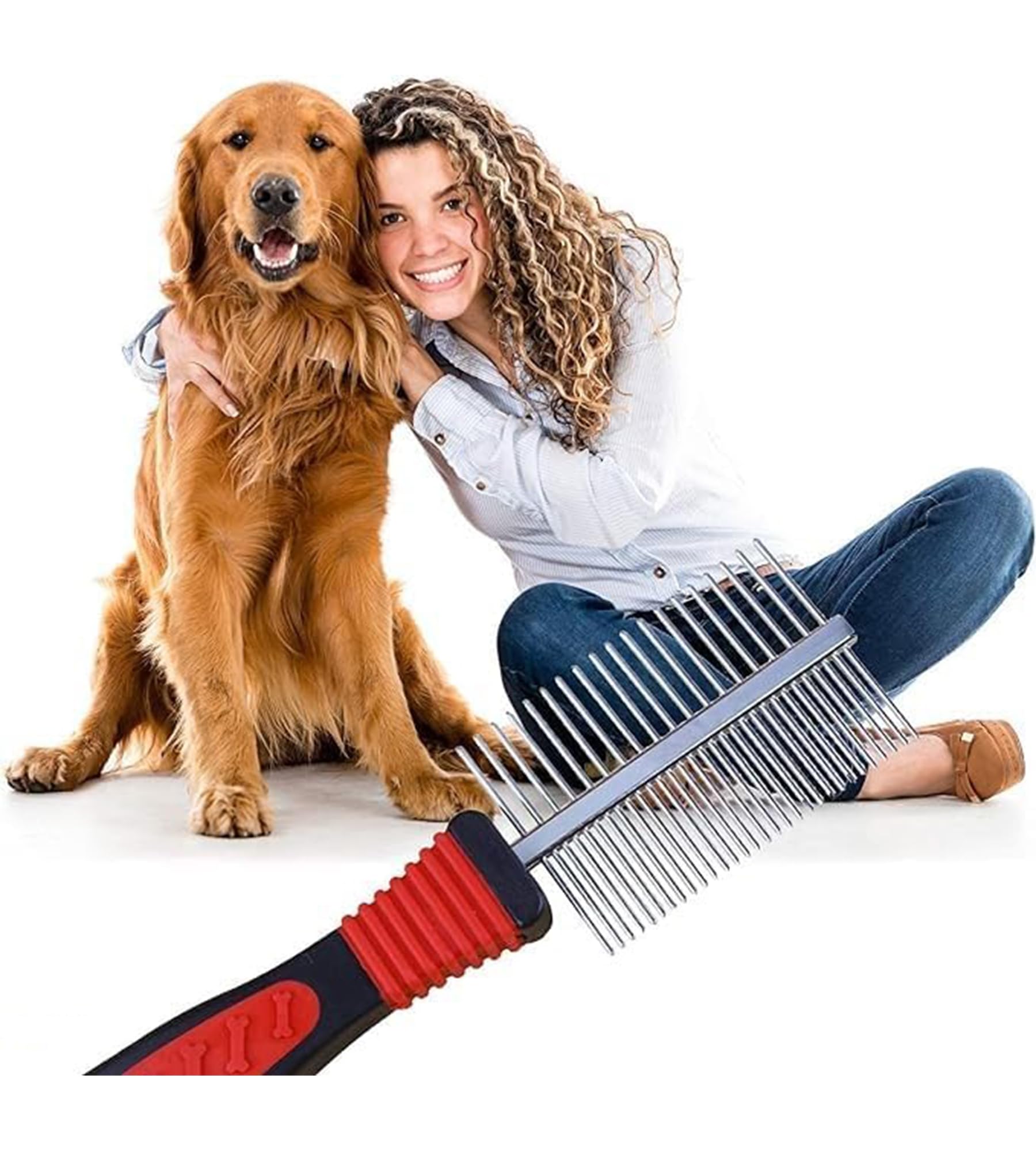 Ghani® Dog Grooming Comb Deshedding Tool Pet Grooming Heavy Duty Professional Stainless Steel Metal Double Sided Comb for Small & Large Pets Medium & Long Hair Fur Rake Tool 17 x 6 CM - Image 4