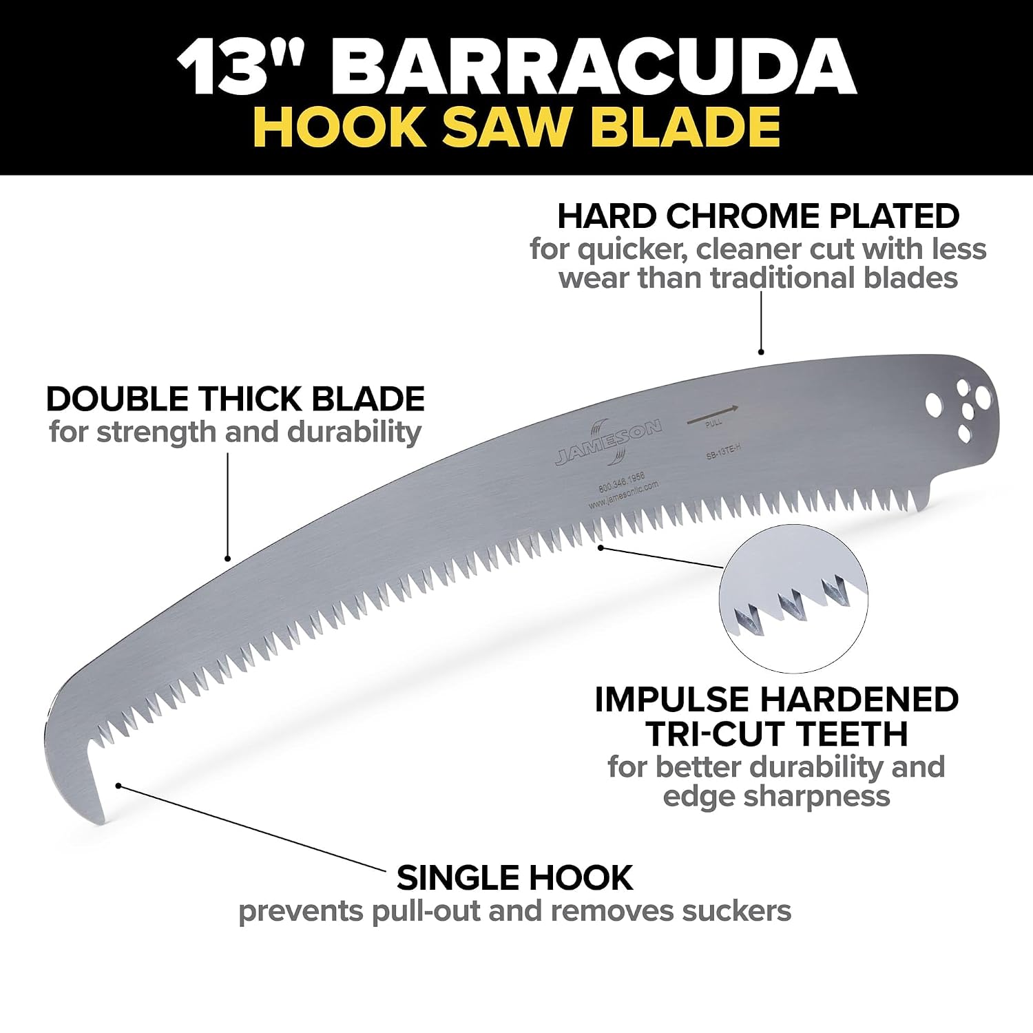 Barracuda™ 13" Tri-Cut Saw Blade with Hook – Hard-Chrome Plated Arborist Pole Saw Blade