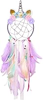 QtGirl Unicorn Dream Catcher for Girls Bedroom - Handmade Flower Feather Wall Hanging, Kids Nightmare Protection 7.9"