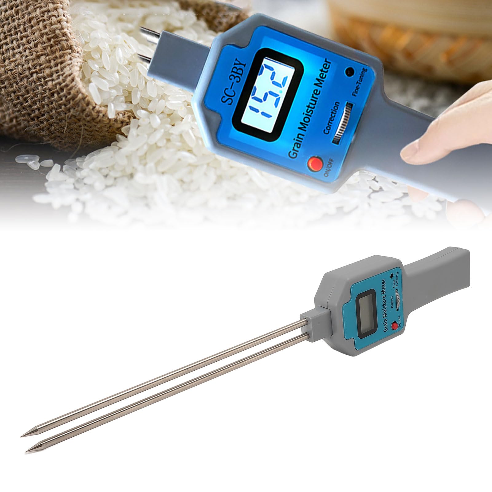 Medidor de Humedad de Grano, Pantalla con Retroiluminación LED, Probador de Humedad de Heno, Medidor de Humedad de Grano Portátil, Sonda Analizadora de Contenido de Agua