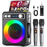 Karaoke Machine, Portable Bluetooth Karaoke Speaker with 2 Wireless Microphones, PA System for Adults Kids with LED Lights & Echo Adjustment, Supports TWS/TF/USB/AUX for Home Party
