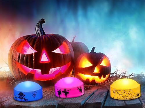 Miniatura 5 de CANDLE IDEA 4 luces LED de calabaza de Halloween que cambian de color con control remoto y temporizador, luz de linterna Jack-O-Lantern funciona con