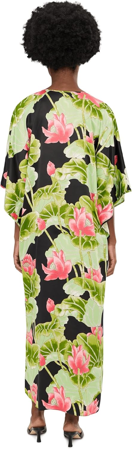 Natori Women's Ascendant Lotus Printed Satin Butterfly Caftan