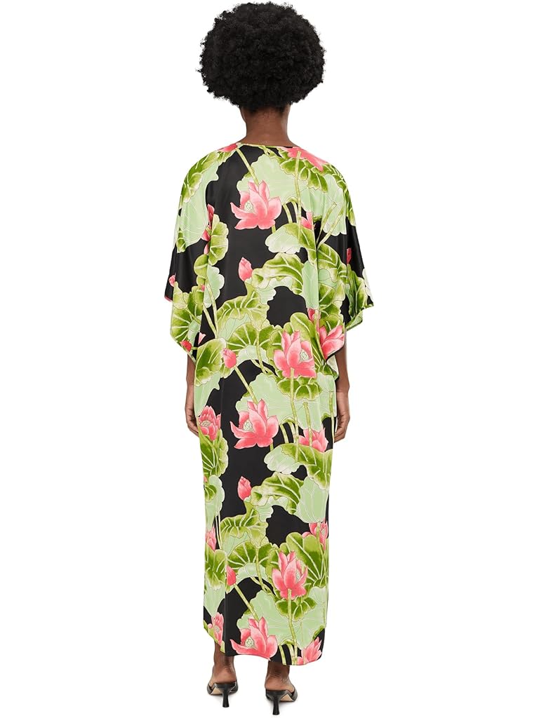 Black Natori Ascendant Lotus Printed Satin Butterfly Caftan