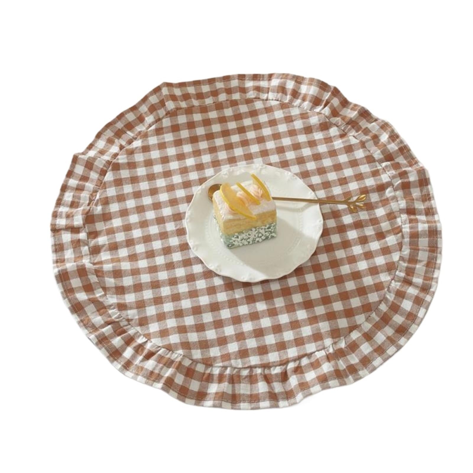 Ruffle Placemats Checkered With Ruffle Picnic Party Supplies Plaid Table Mat(Coffee)