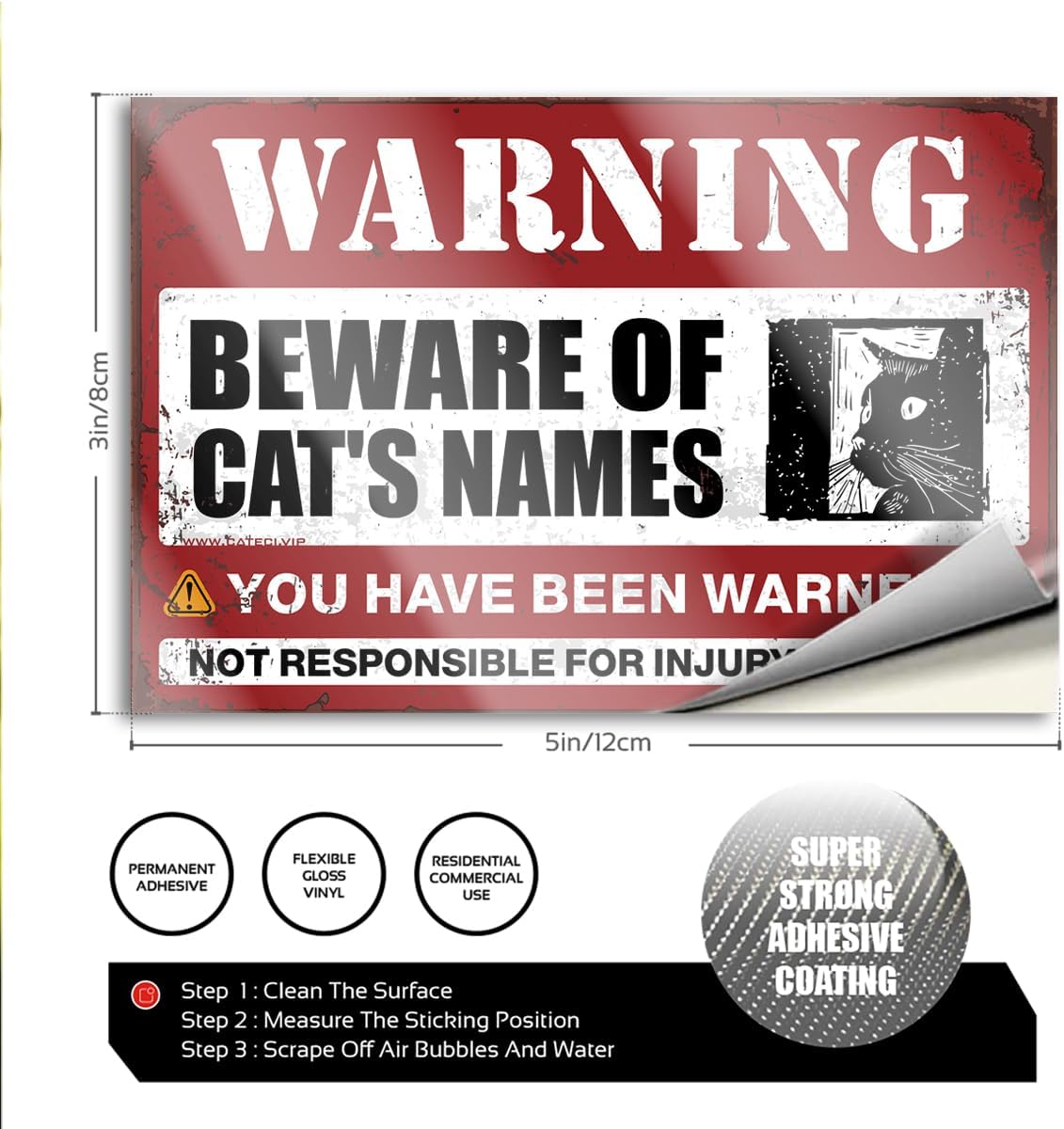 Custom Beware of Your Cat's Name Sticker 5x7in – Personalized Funny Warning Waterproof Decal for Cat Lovers, Laptop, Water Bottle, Home Decor – Gift for Crazy Cat Lady, Pet Parent