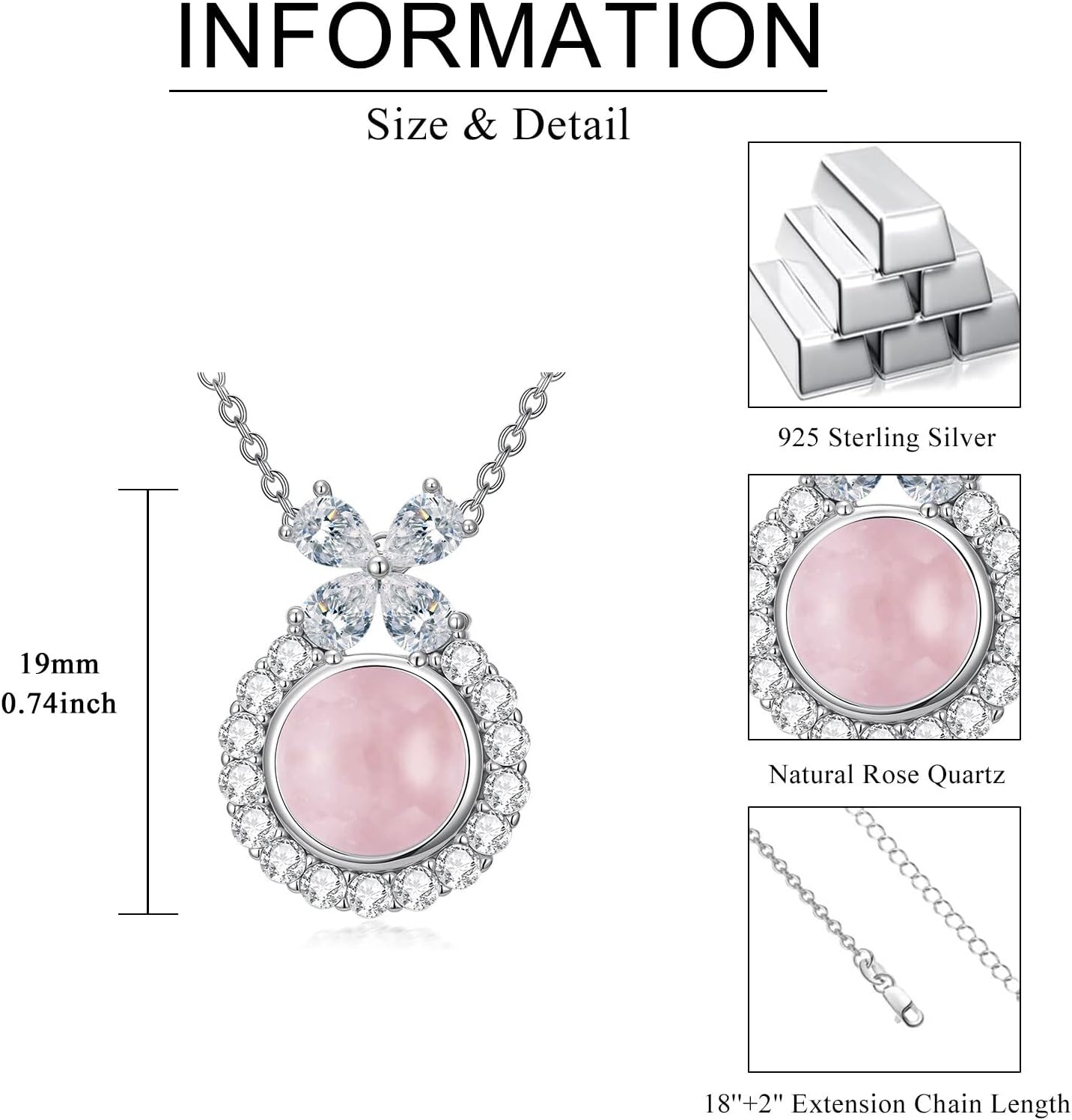 Rose Quartz Necklace for Women 925 Sterling Silver, Healing Crystal Pendant Gift for Women, Dainty Elegant Chakra Jewelry - Image 6